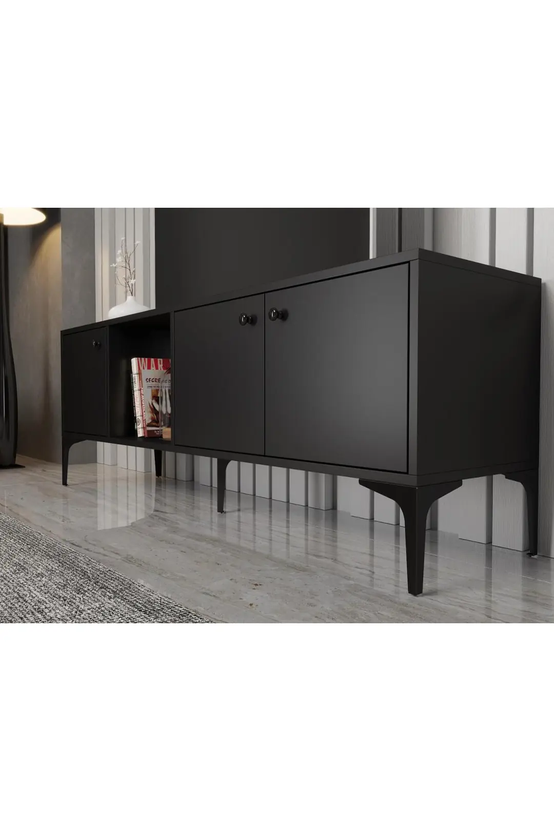 Hira 160 Cm Metal Ayaklı Tv Ünitesi - Siyah / Siyah